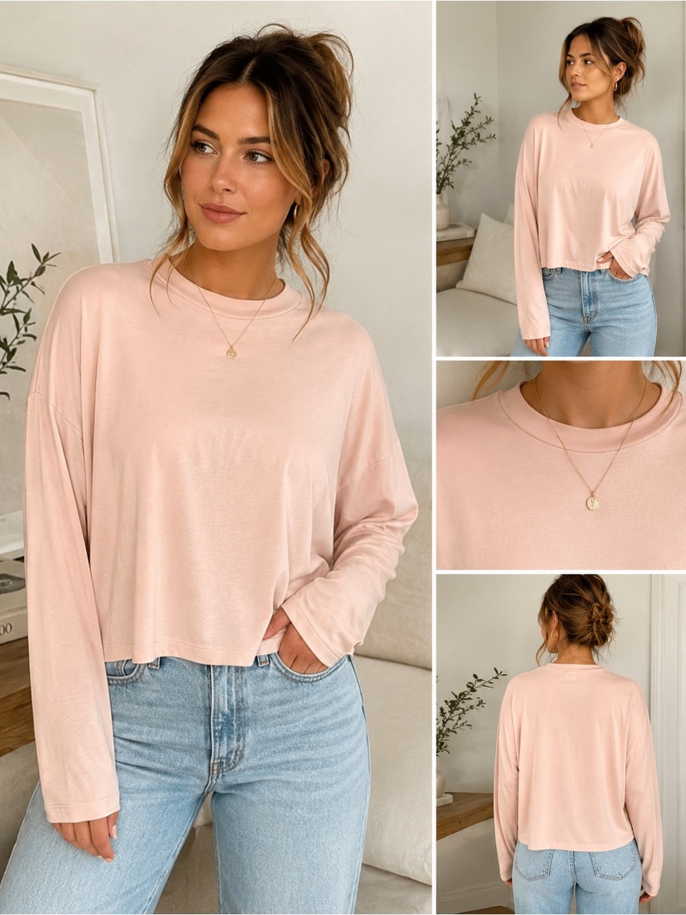 Madewell Blush Pink Modal Blend Long Sleeve Top Medium Soft Minimalist
